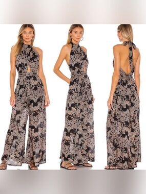 Free People Kissing Sunlight Jumpsuit in‎ Black Combo Sz Medium